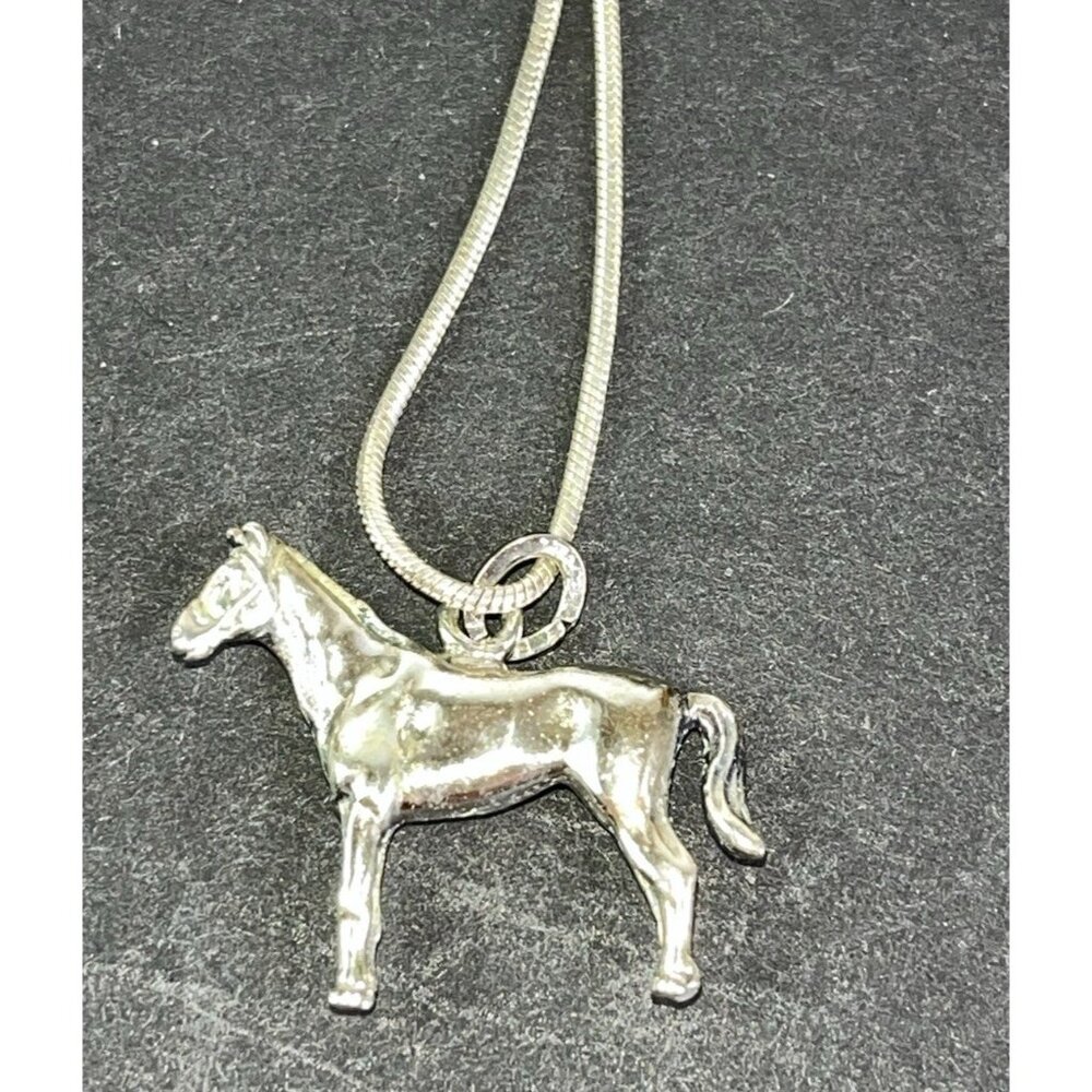 Sterling Silver BEAU Horse Pendent 925 20" Snake Chain Equestrian Necklace